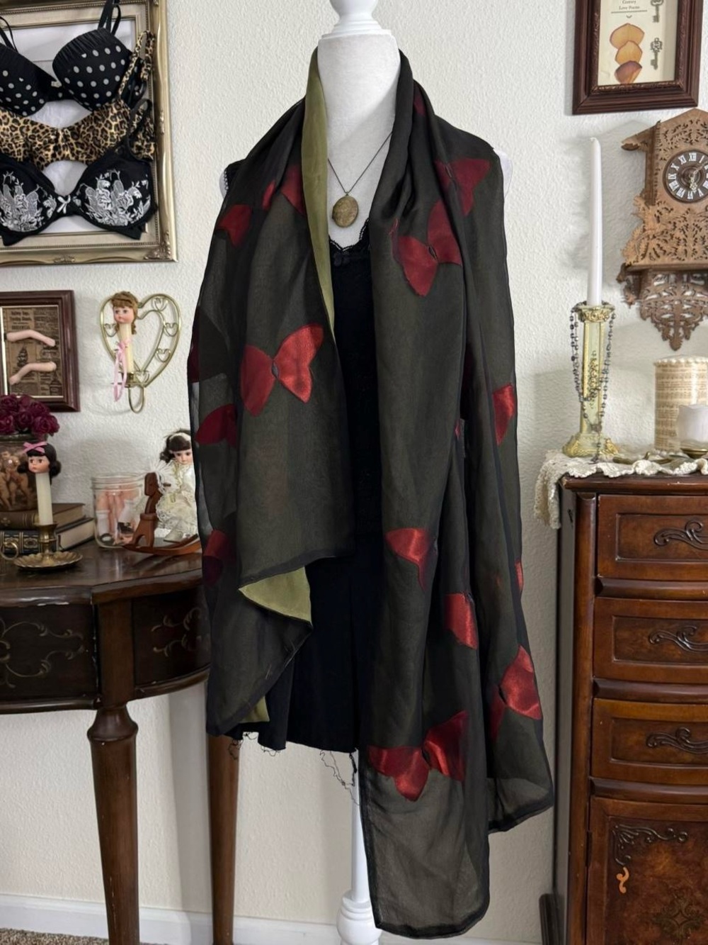 Silk whimsigoth boho dark fairy grunge butterfly scarf - Picture 2 of 4